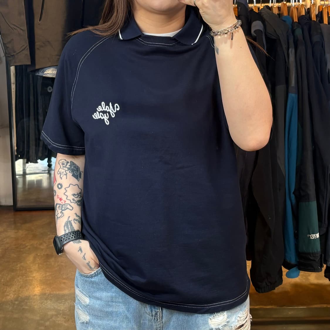 예일 네이비 카라 반팔 상품이미지1