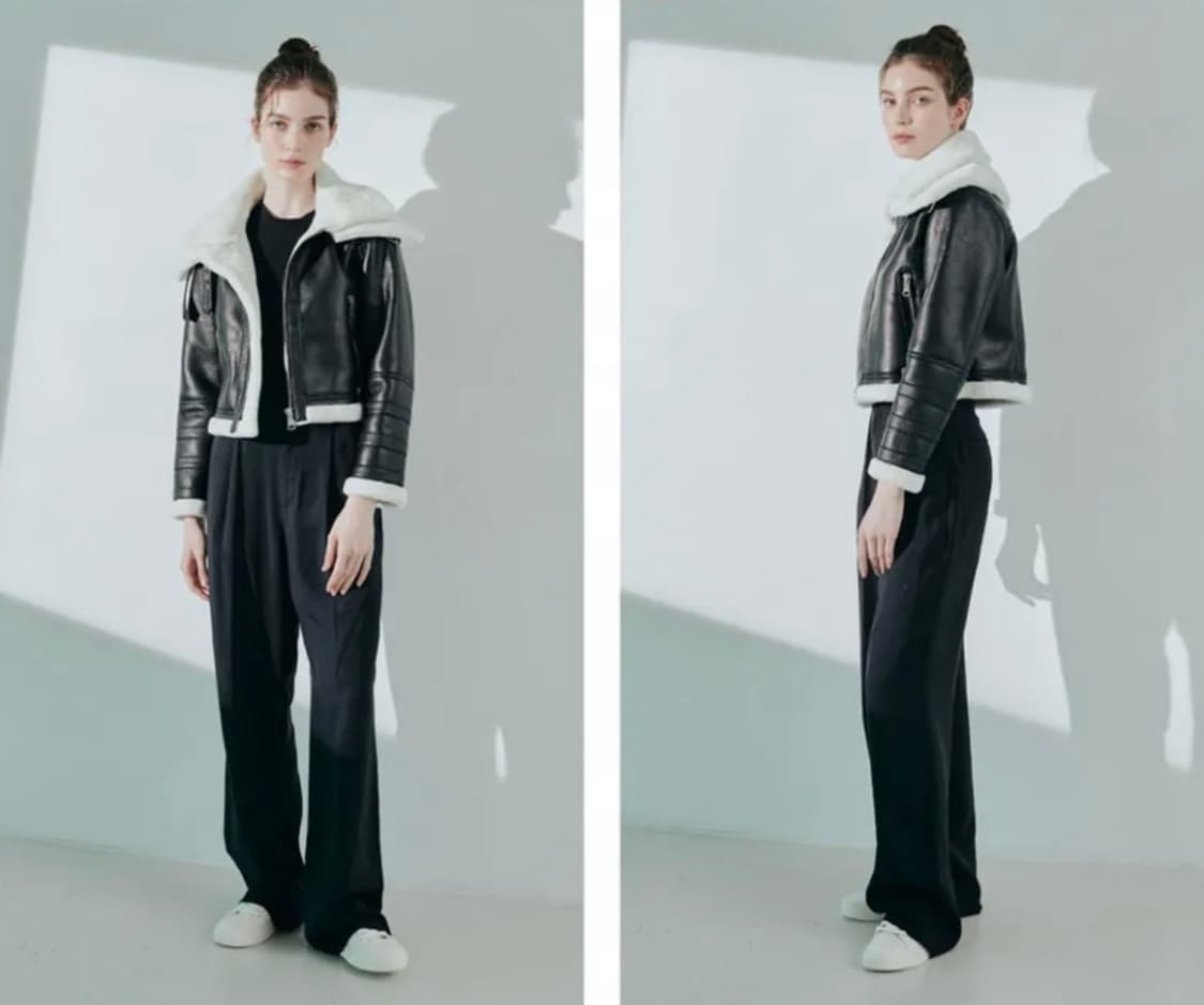 레프트서울 더블칼라 크롭 무스탕 자켓 블랙 상품이미지2