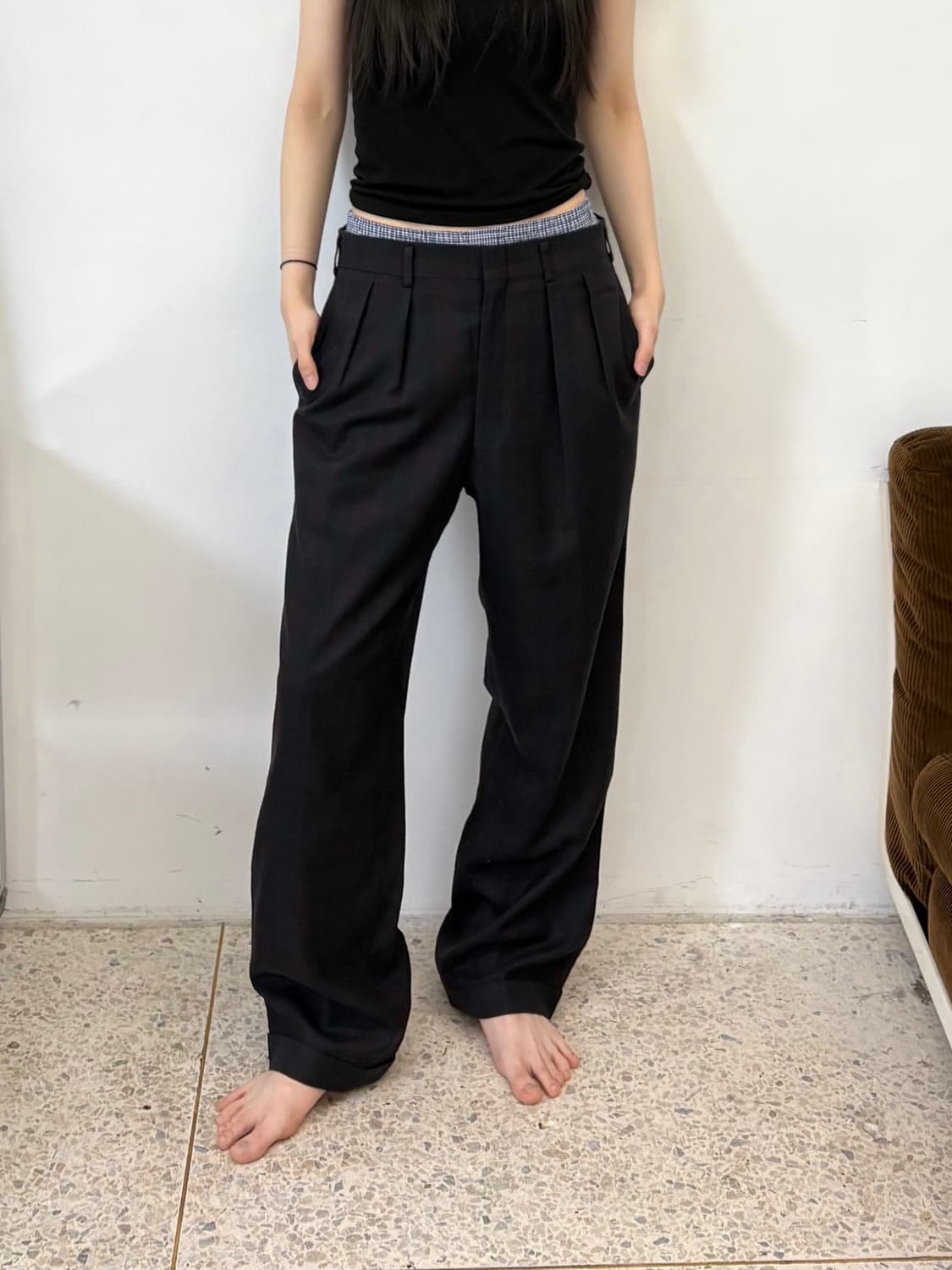 90‘s BURBERRY 체크패턴 투턱 슬랙스 상품이미지1