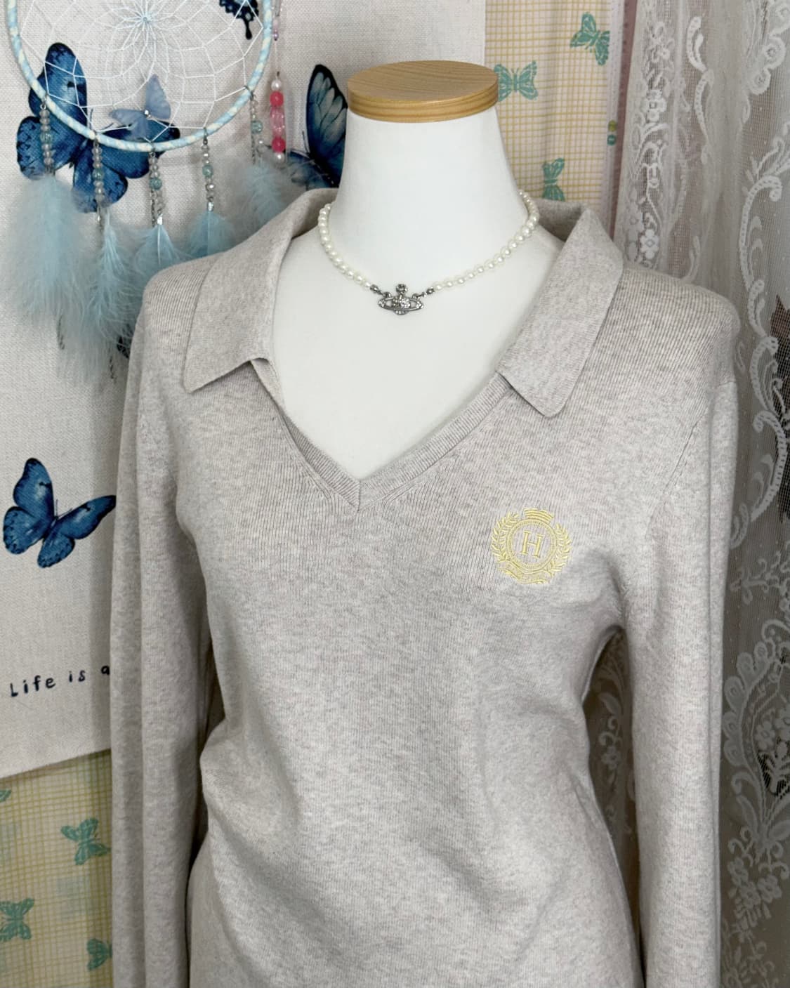 타미힐피거 아이보리 카라 니트 상품이미지2