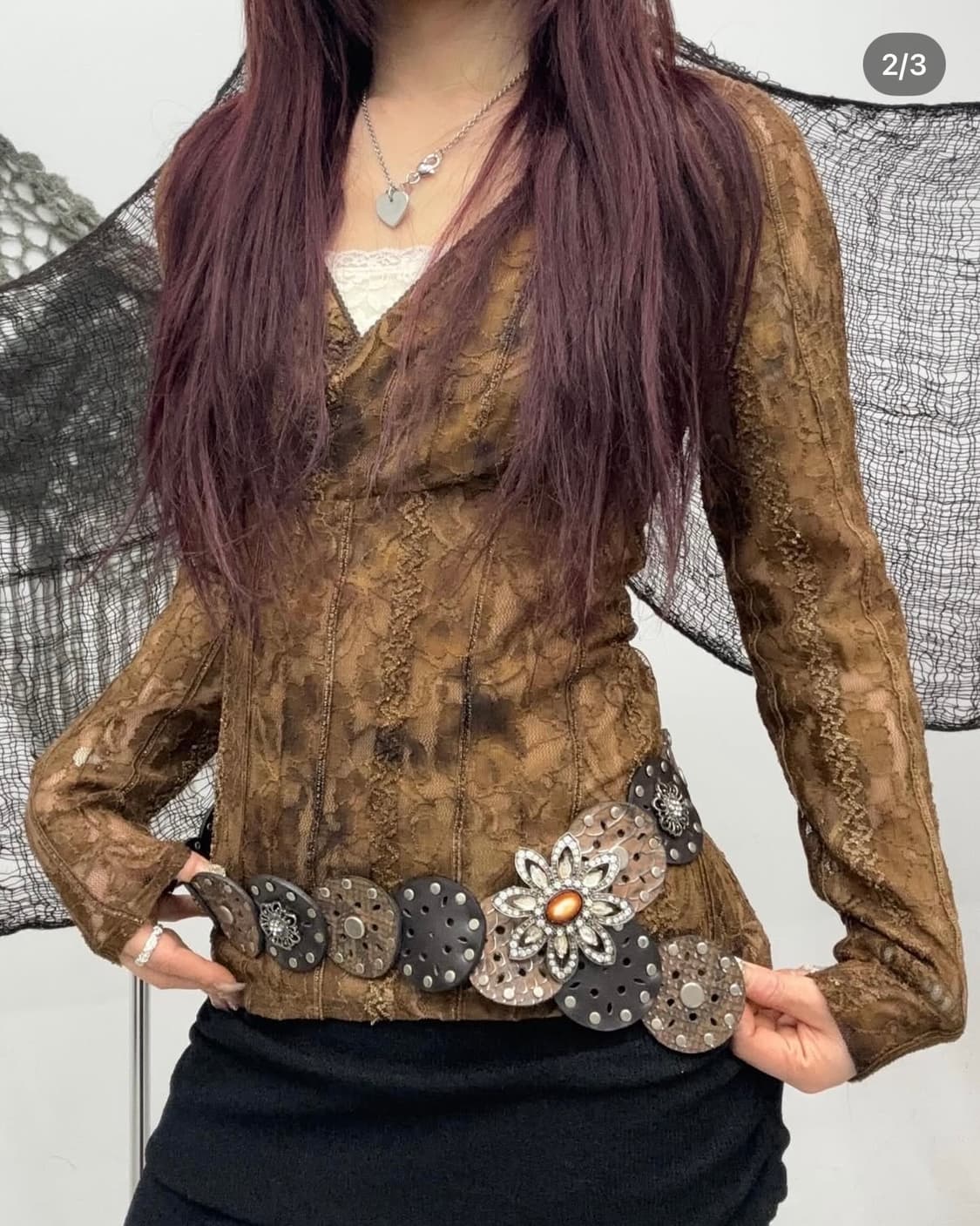 Lace Brown Slim Fit Top 상품이미지2