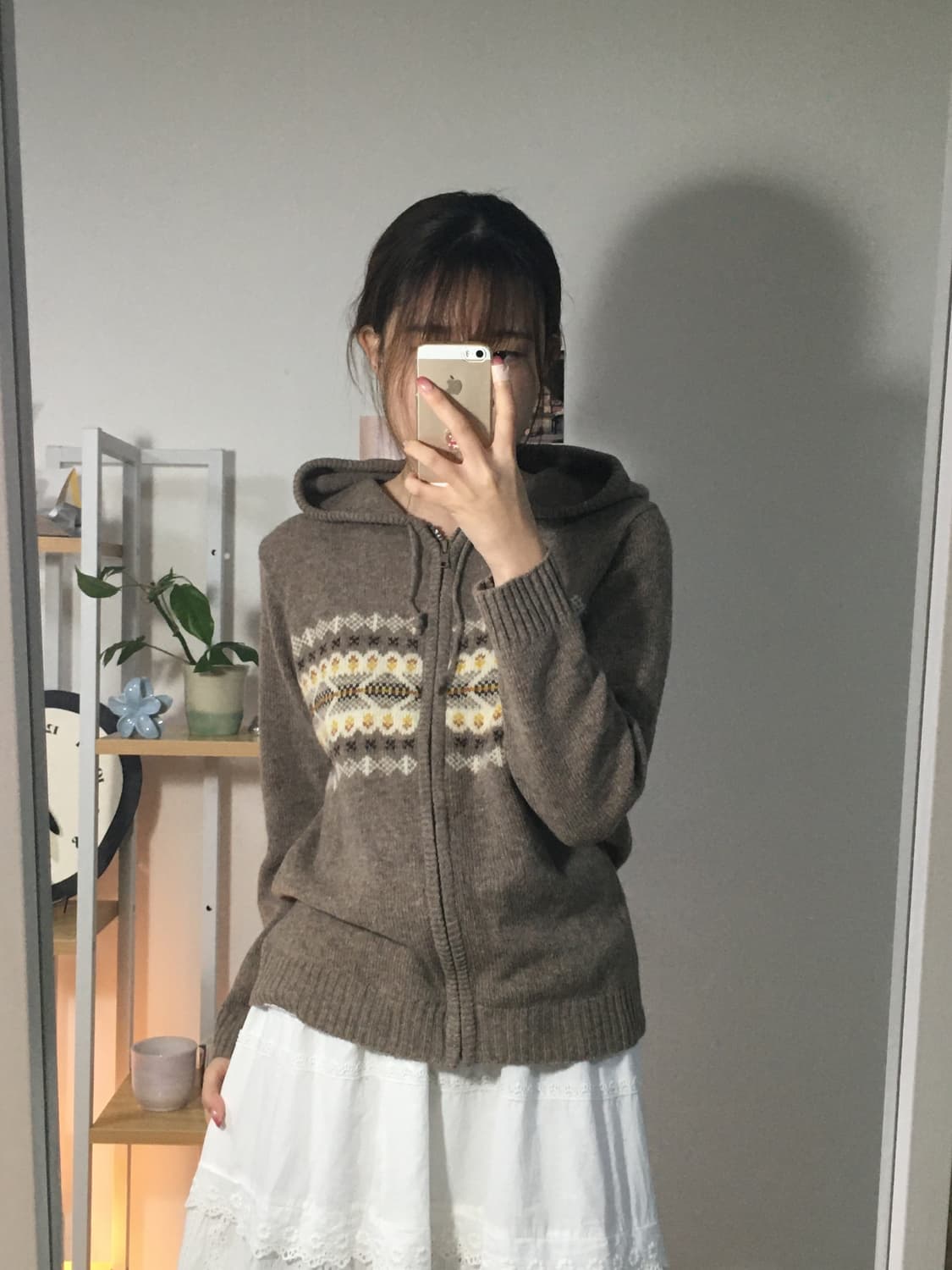 울 브라운 노르딕 니트후드집업 상품이미지1