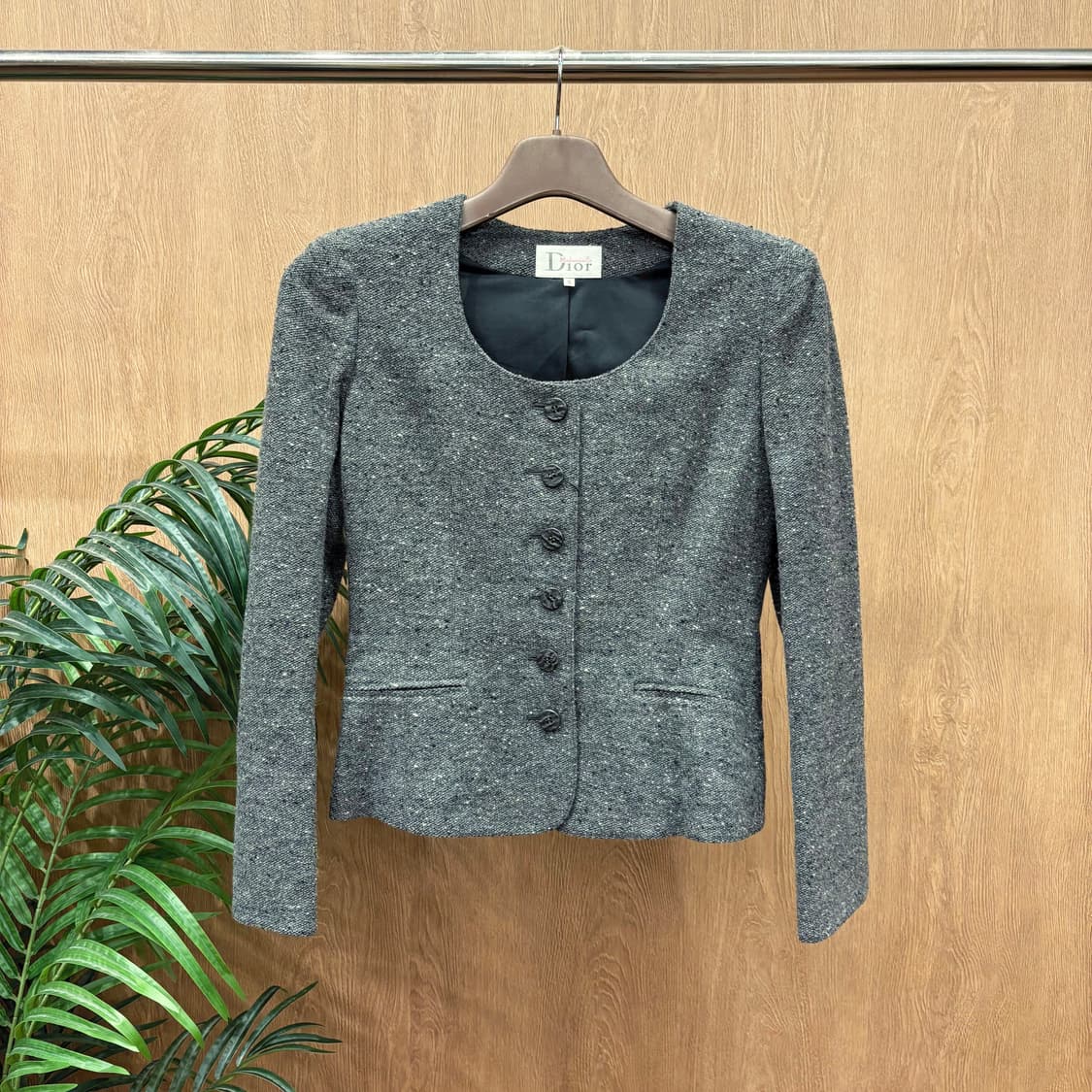 크리스찬 디올 노카라 멜란지 트위드 자켓 사이드 슬릿 포켓 디테일 차콜 상품이미지1