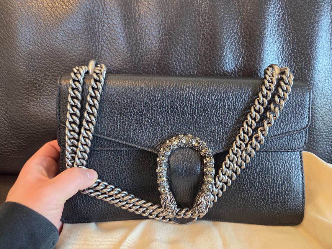 구찌 디오니서스 레더 크리스탈 체인 숄더백스몰 네이비 상품이미지2