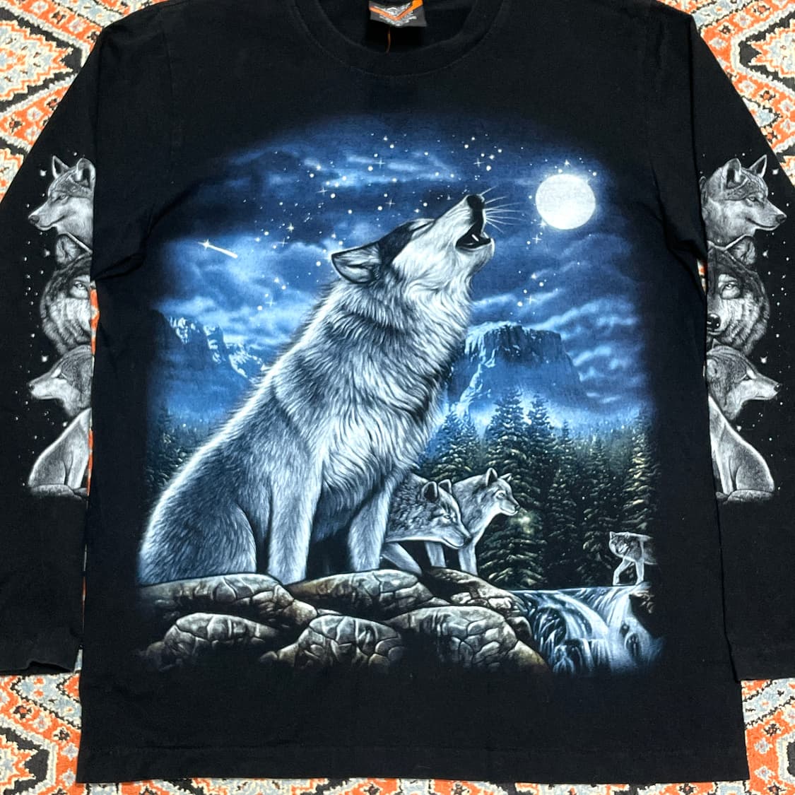 락이글 울프 프린팅 블랙 긴팔 티셔츠 여성M 상품이미지2