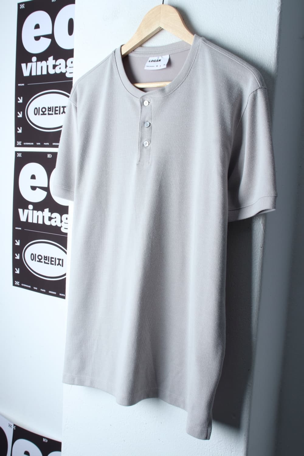 (L-XL) 로건 반팔 티셔츠 헨리넥 라이트그레이 놈코어-H32171 상품이미지1