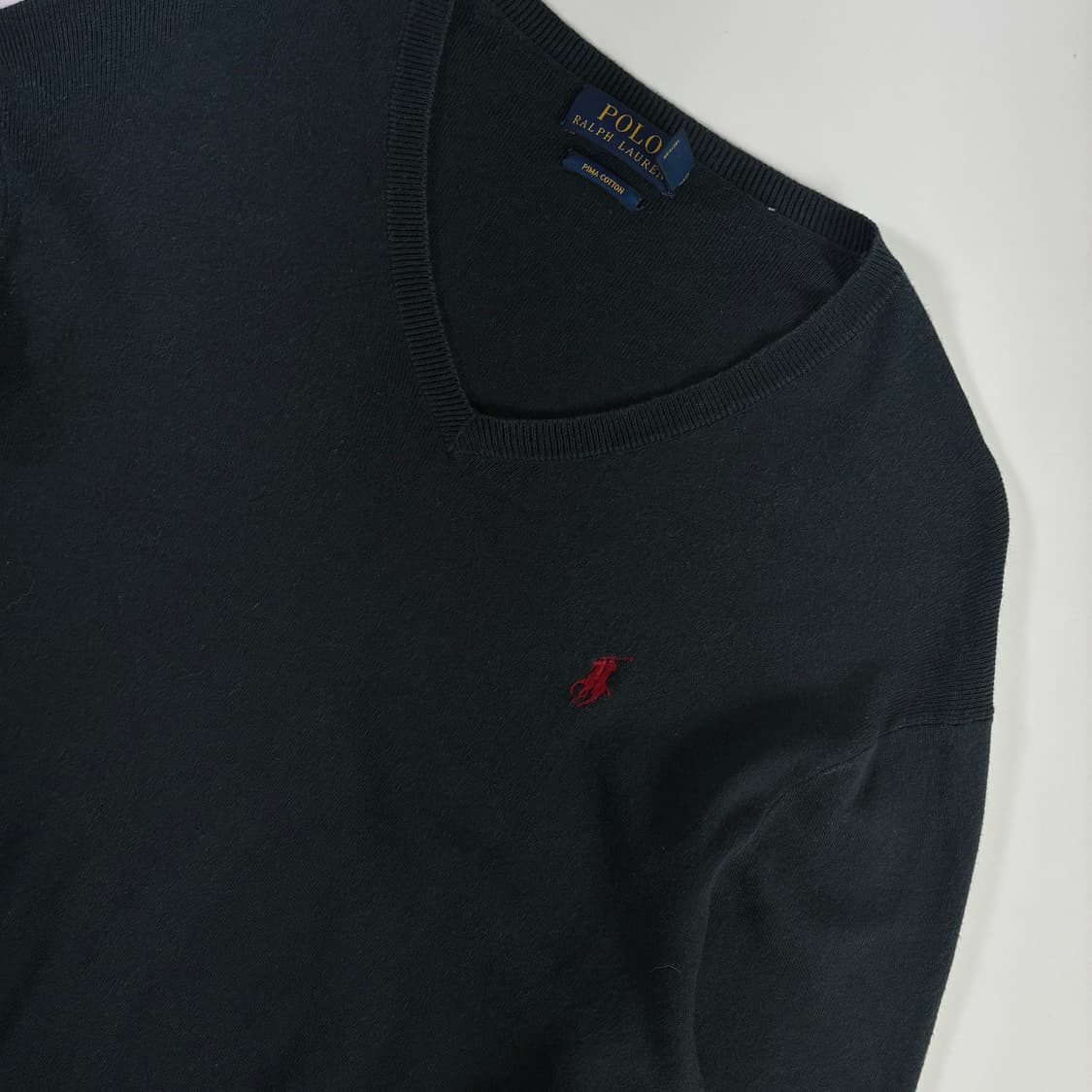 Polo  폴로 랄프로렌 자수 피마코튼 블랙 브이넥니트  상품이미지3