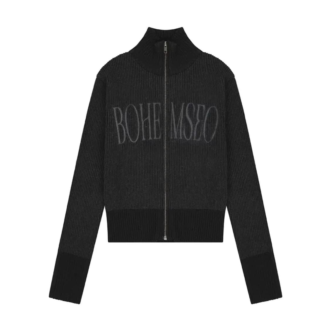 보헤미안서울 믹스 니트집업 차콜 상품이미지1