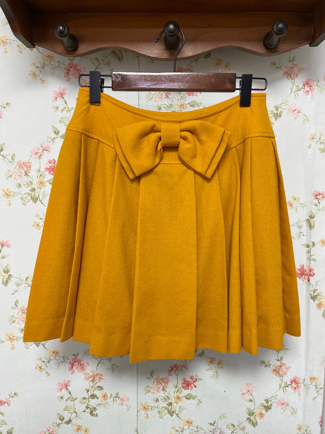 머스타드 리본 플리츠 스커트 상품이미지1