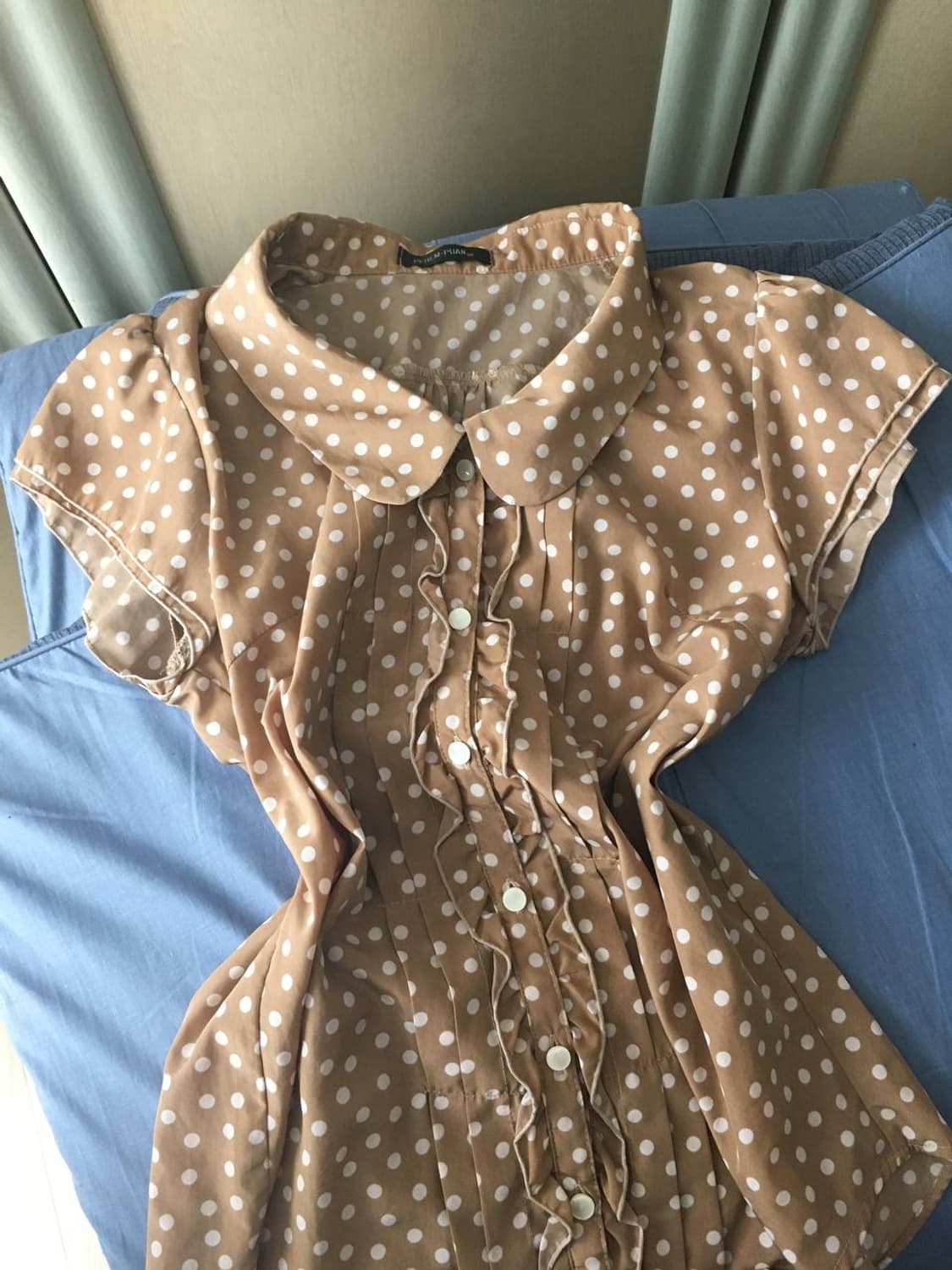 일본빈티지 홍콩블라우스 하구미 모리걸 도트 카메 카모메산장 모리노가토 상품이미지1