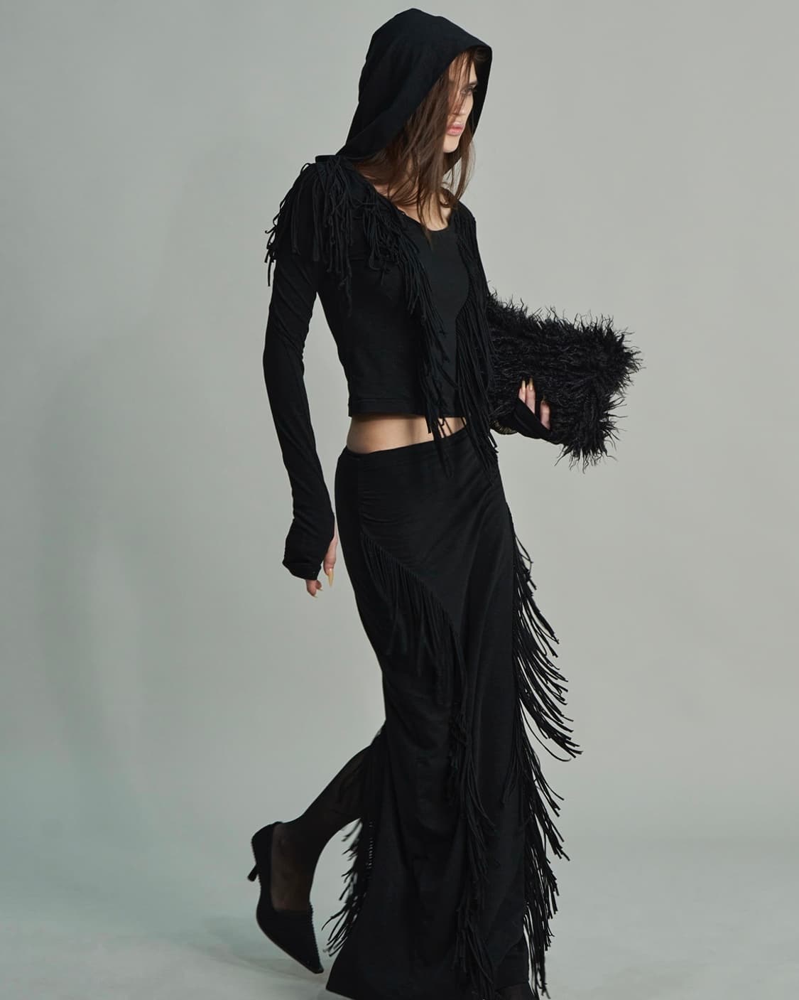 KIMYO TANGLED SOFT HOOD TOP IN BLACK 상품이미지6