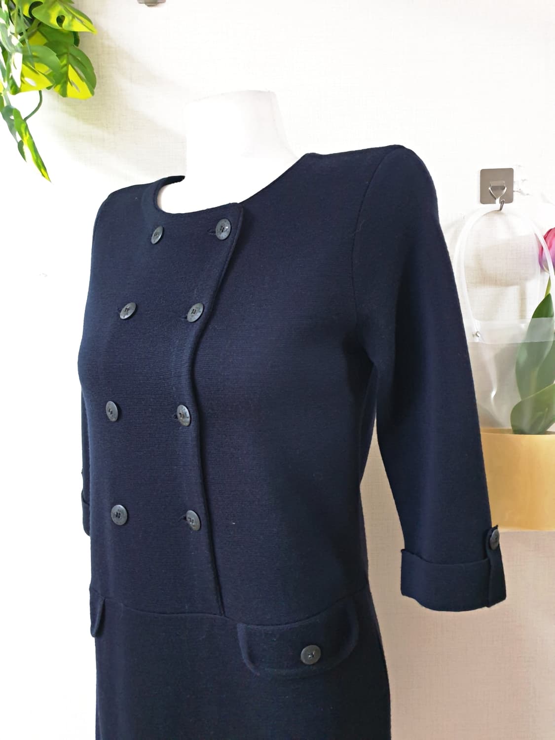 BCBG 7부 더블버튼 니트원피스 55 미디 네이비 상품이미지8