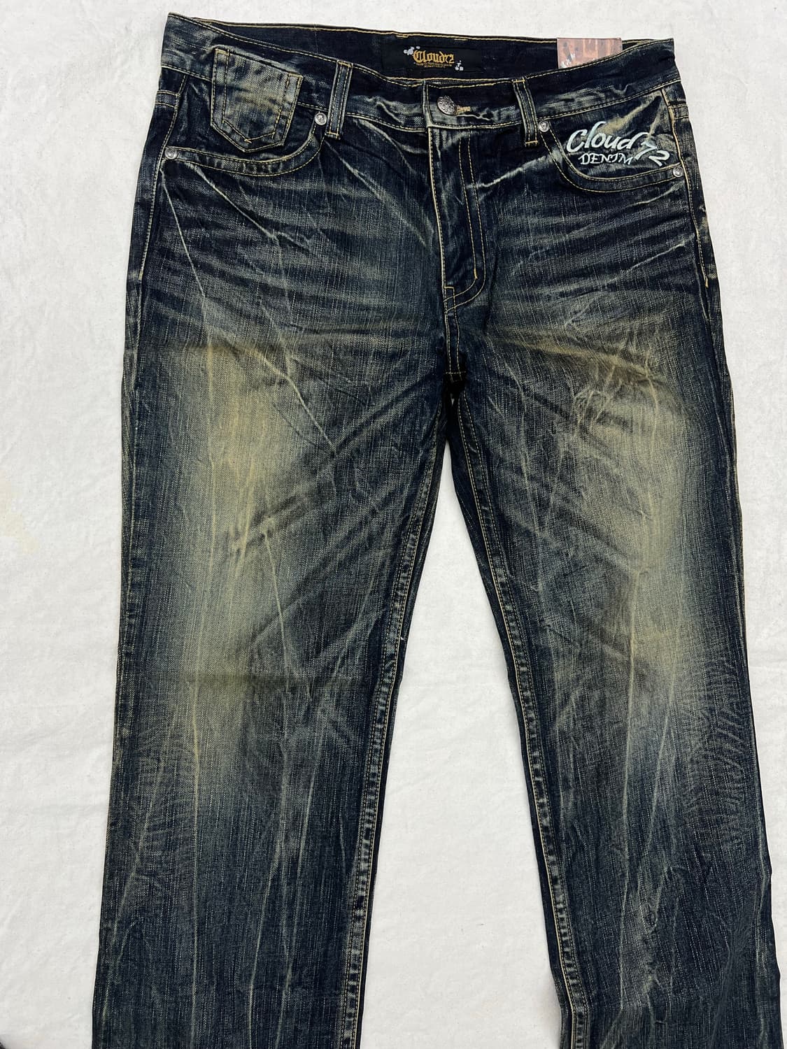 블랙&화이트 가죽스컬 데님 36 상품이미지6