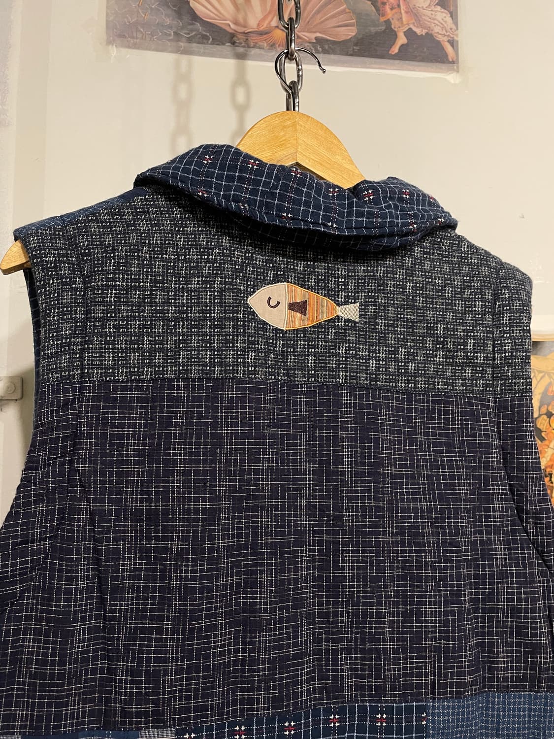 고양이 패치워크 블루 패딩 베스트 모리 상품이미지9