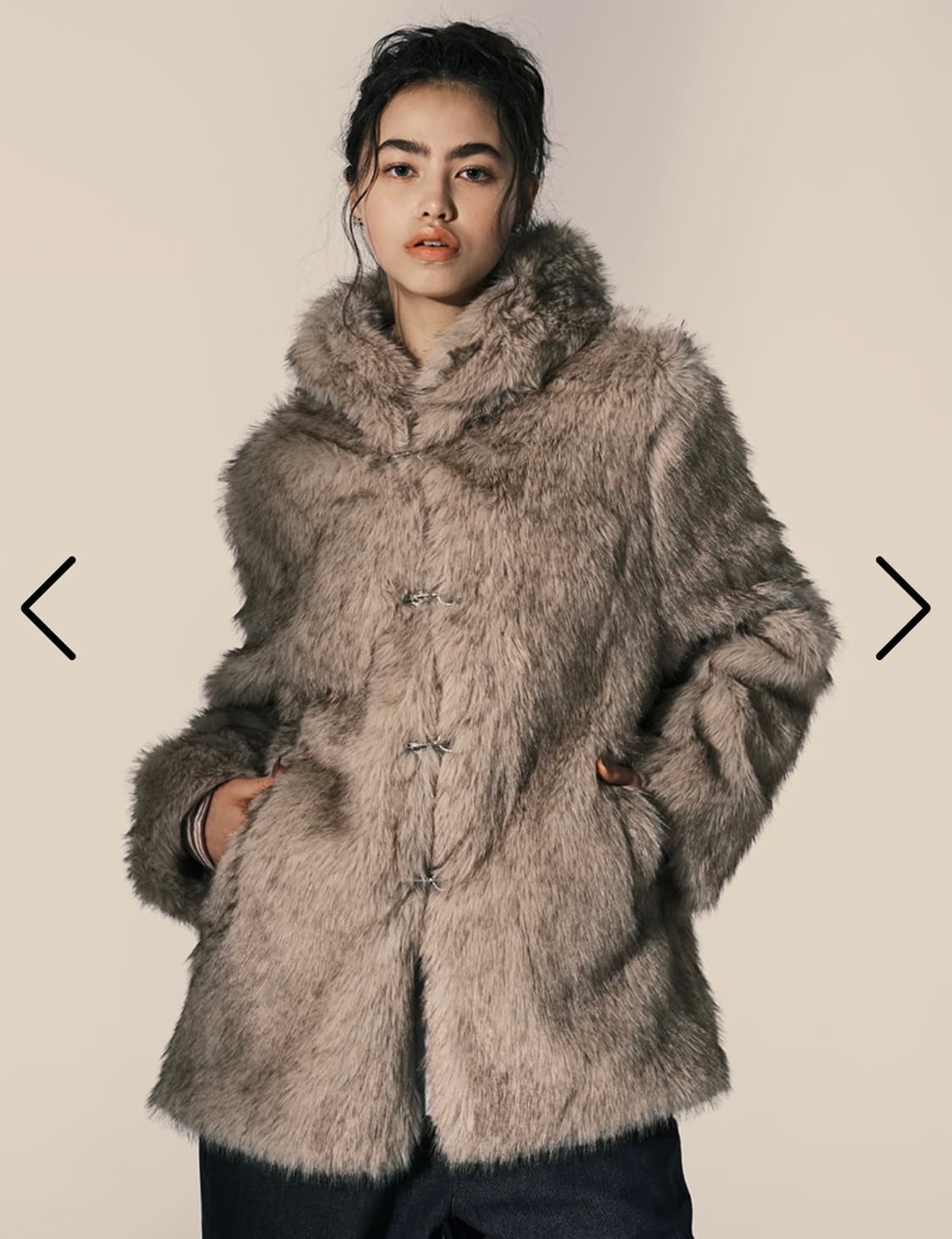 Nyxx 후드 퍼코트 베이지 상품이미지1