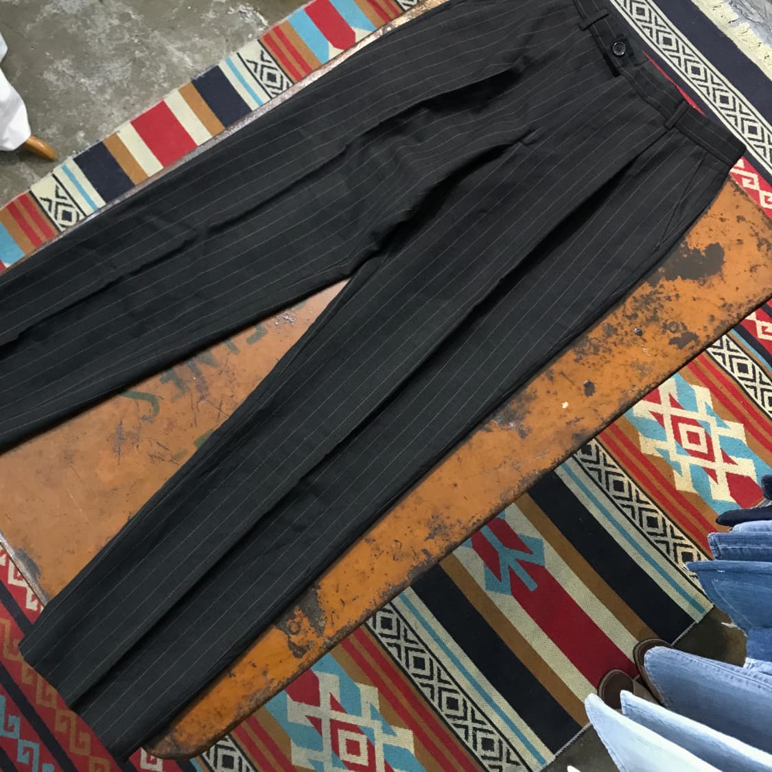 VTG 빈티지 블랙 스트라이프 핀턱 트라우저 슬랙스 허리 28 사이즈 상품이미지3