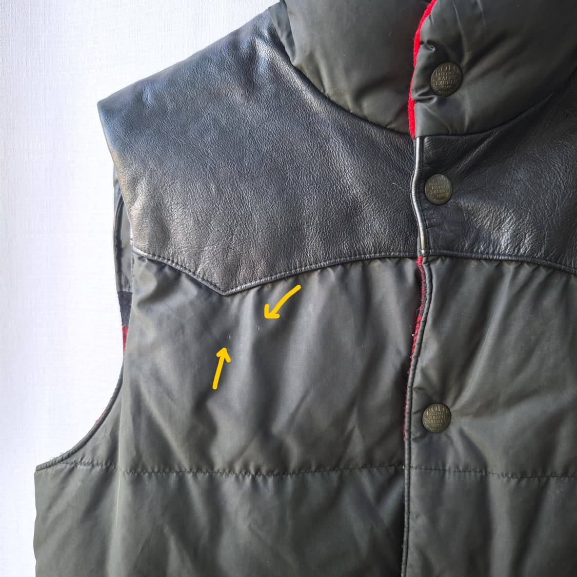 폴로 랄프로렌 소가죽 다운 패딩 리버시블 베스트 블랙 레드 S 상품이미지6