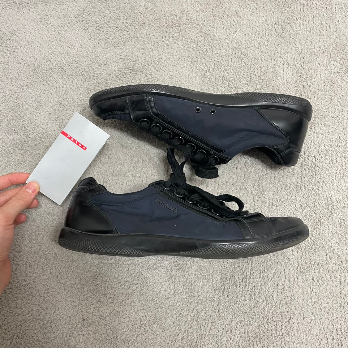 270) 프라다 스포츠 레더 나일론 메탈 로고 트레이너 스니커즈 상품이미지1
