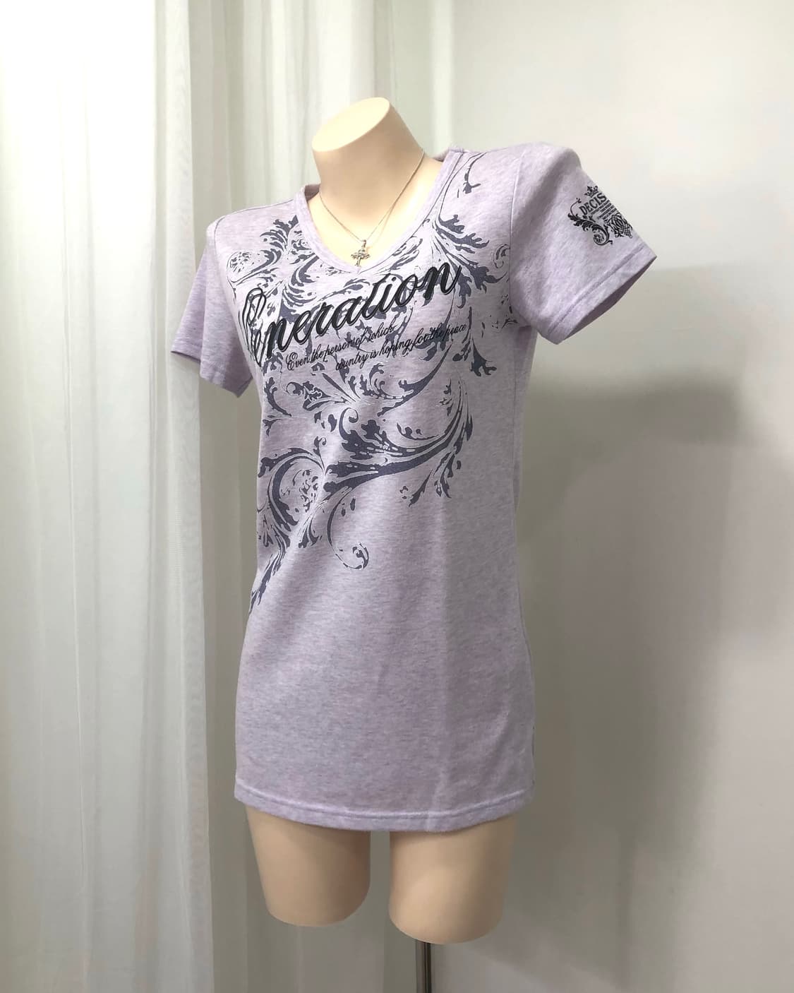 lavender y2k scroll pattern half tee  상품이미지2