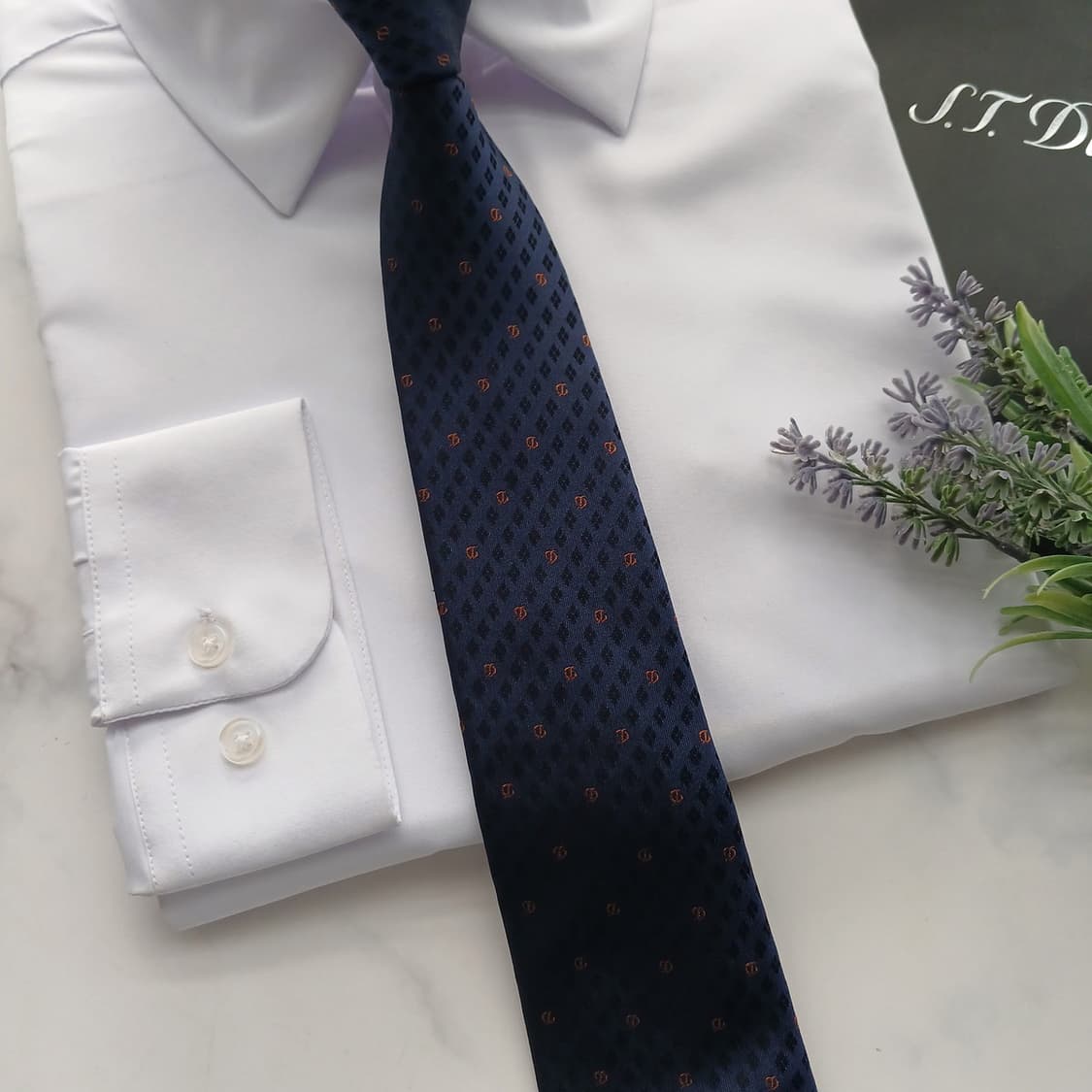 듀퐁 실크 네이비 로고 패턴 슬림 넥타이 7.8cm A+등급 A18663 상품이미지6