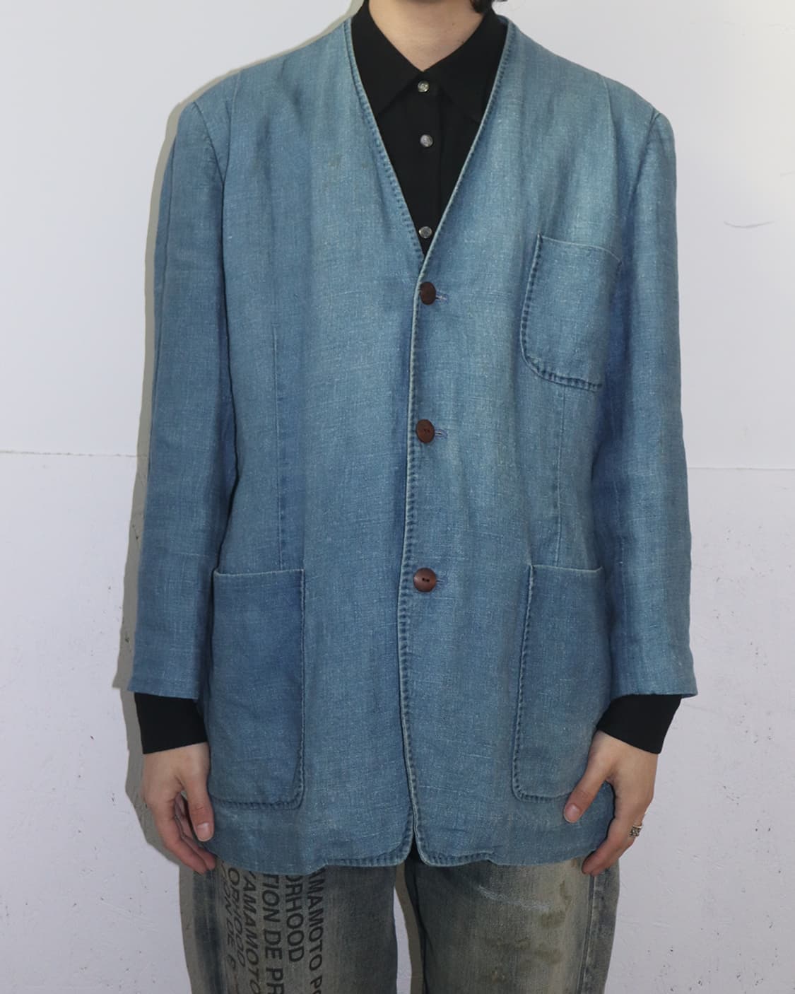 아르마니 진 90s 린넨 자켓 블루 상품이미지2