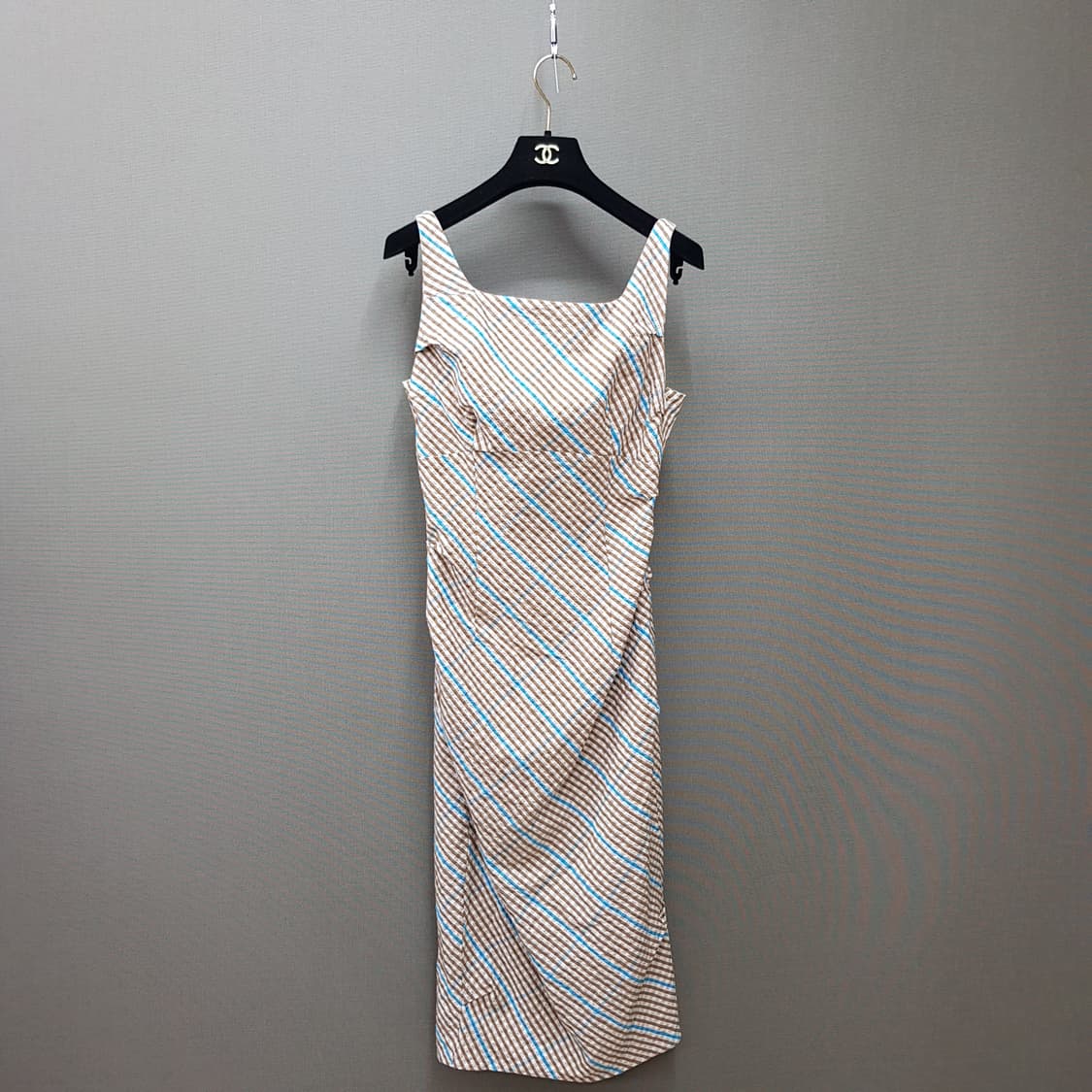 한섬 타임 2022 체크 패턴 슬리브리스 롱 원피스 82-94-160 상품이미지1