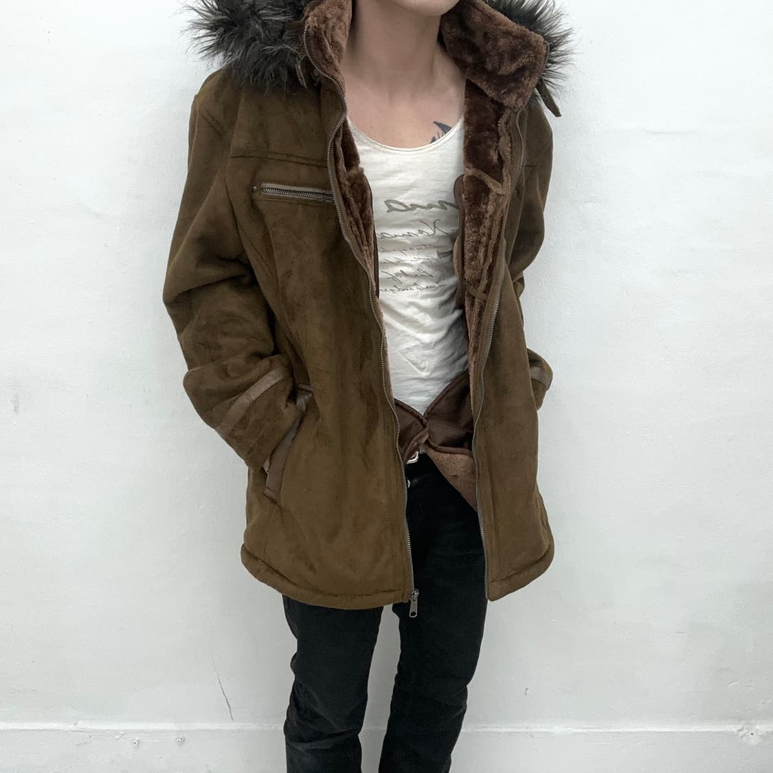 Brown khaki suede fur jacket 상품이미지2