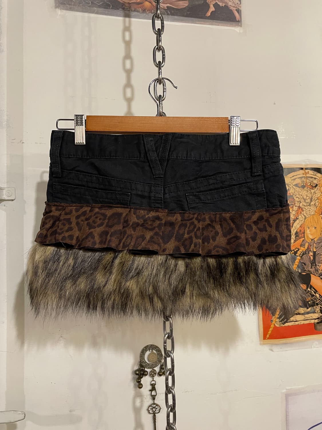 레오파드 패턴 아일렛 퍼 블랙 미니스커트 갸루 펑크 y2k 상품이미지5
