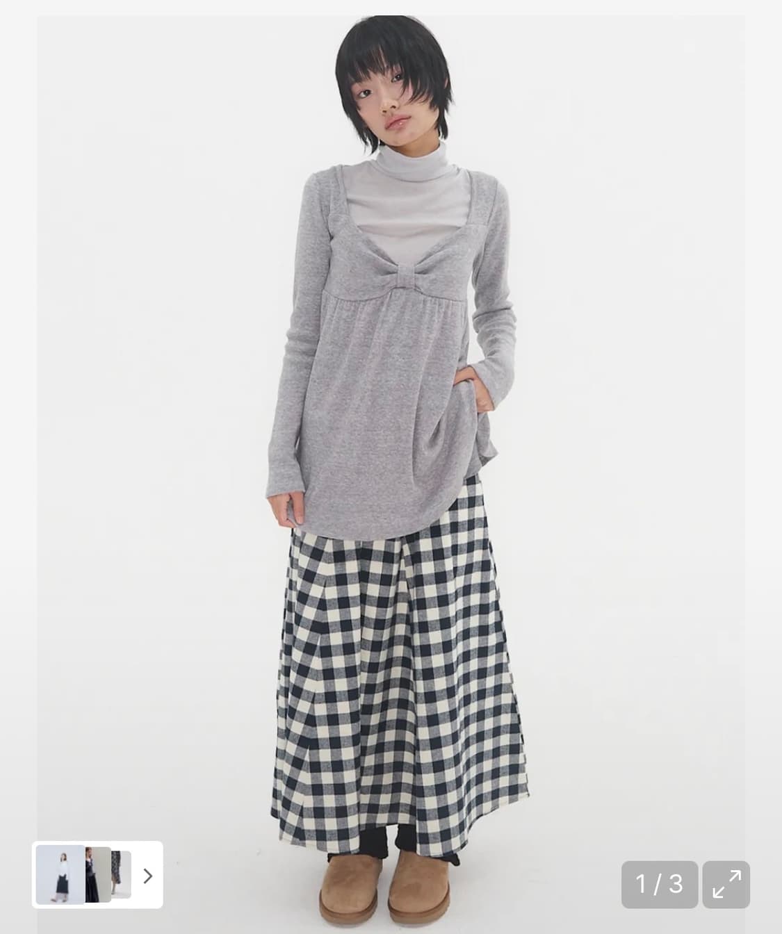 익스파이어드 걸 패치 깅엄 스커트 네이비 상품이미지1