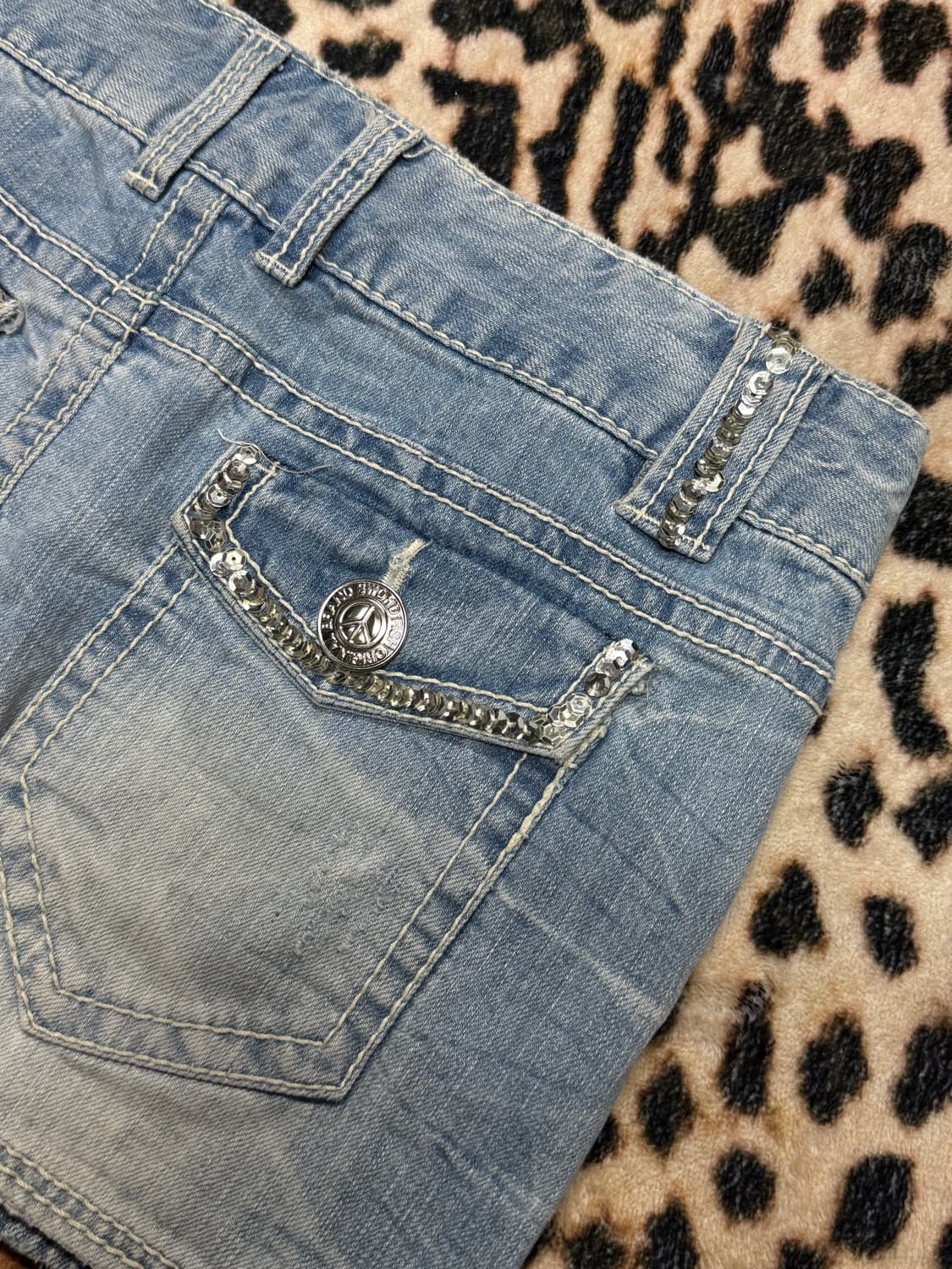 갸루 피스마크 스팽글 화이트워싱 데님스커트  상품이미지3