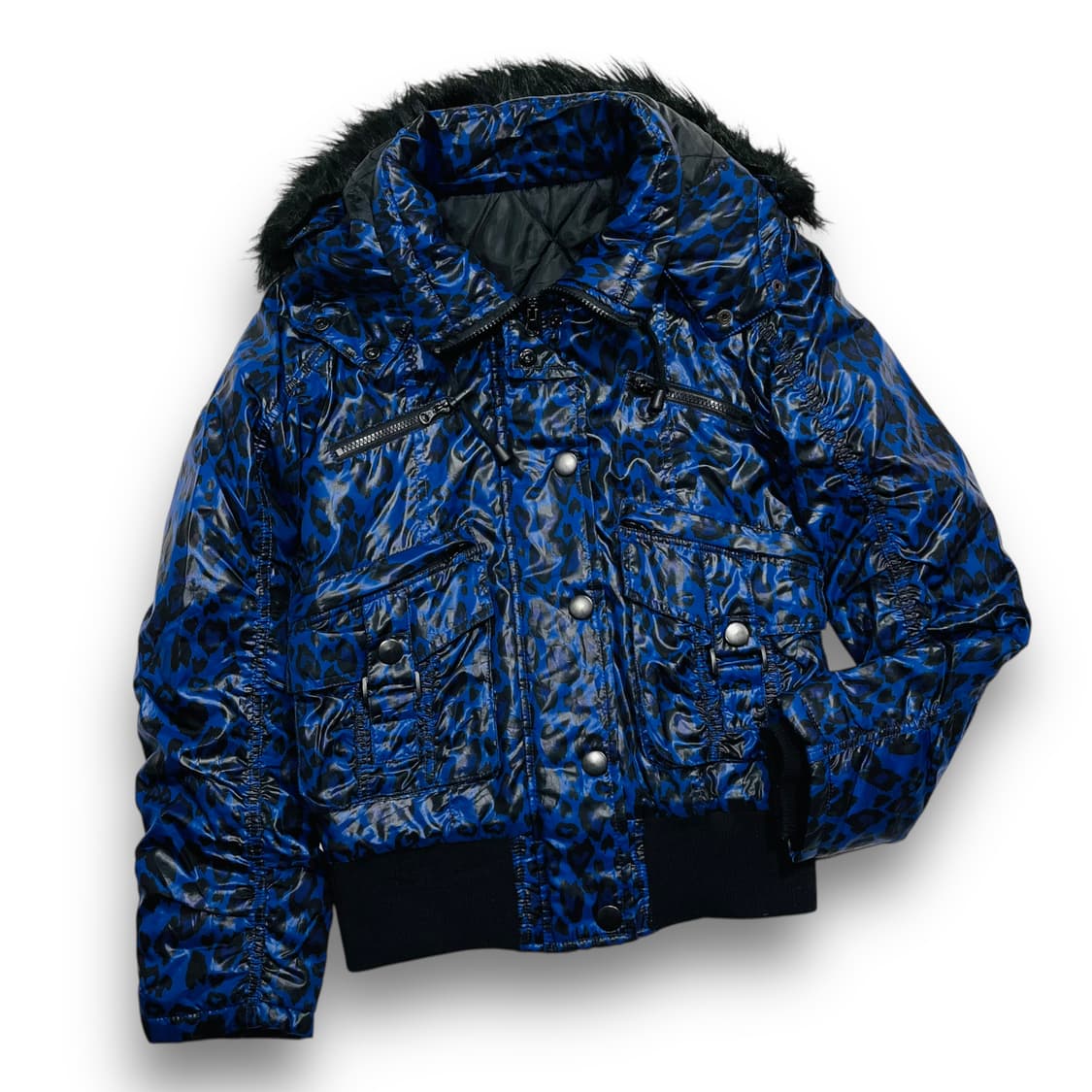 펑크 Grazie y2k 아티 블루 레오파드 후디 패딩 자켓 상품이미지2