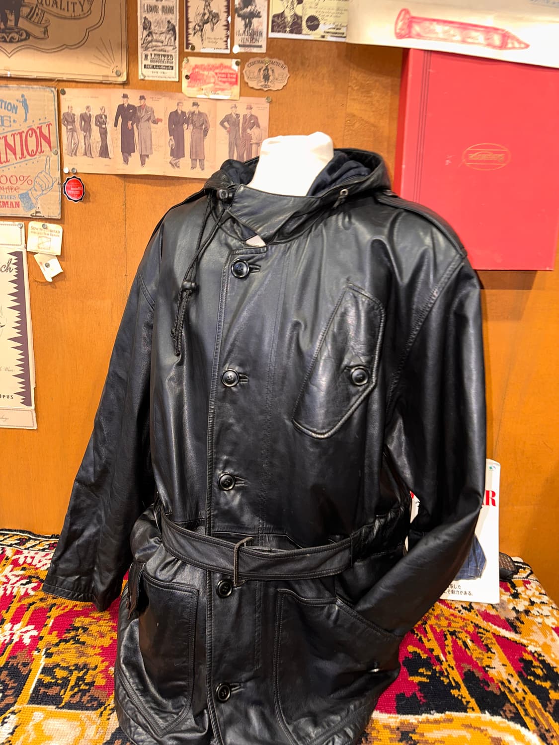 ( 2XL ) 가죽코트 가죽카코트 겨울코트 양가죽자켓 빈티지가죽 상품이미지2