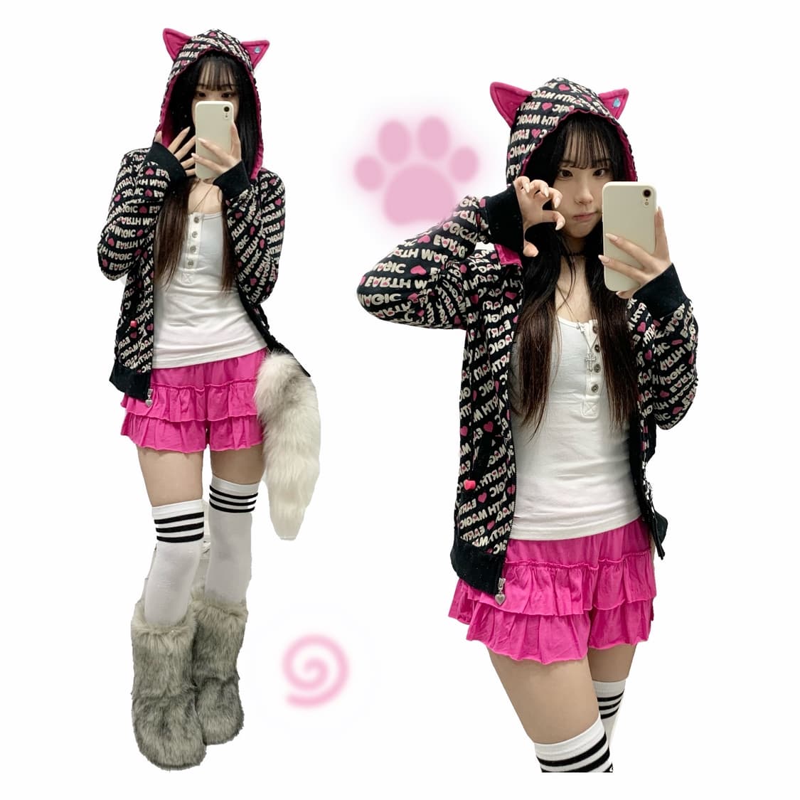 [EARTH MAGIC] 네코미미 팝갸루 레터링 후드집업 상품이미지1