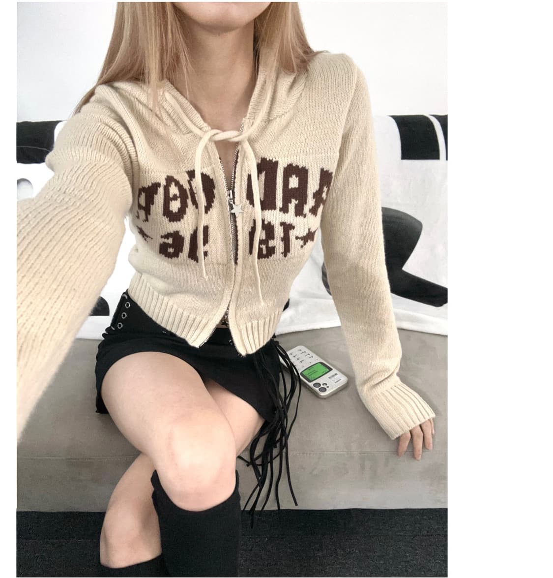 y2k crop knit hoodie zip-up 상품이미지2