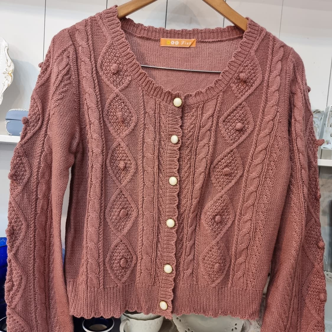 빈티지 꽈배기 팝콘 니트 가디건 상품이미지2