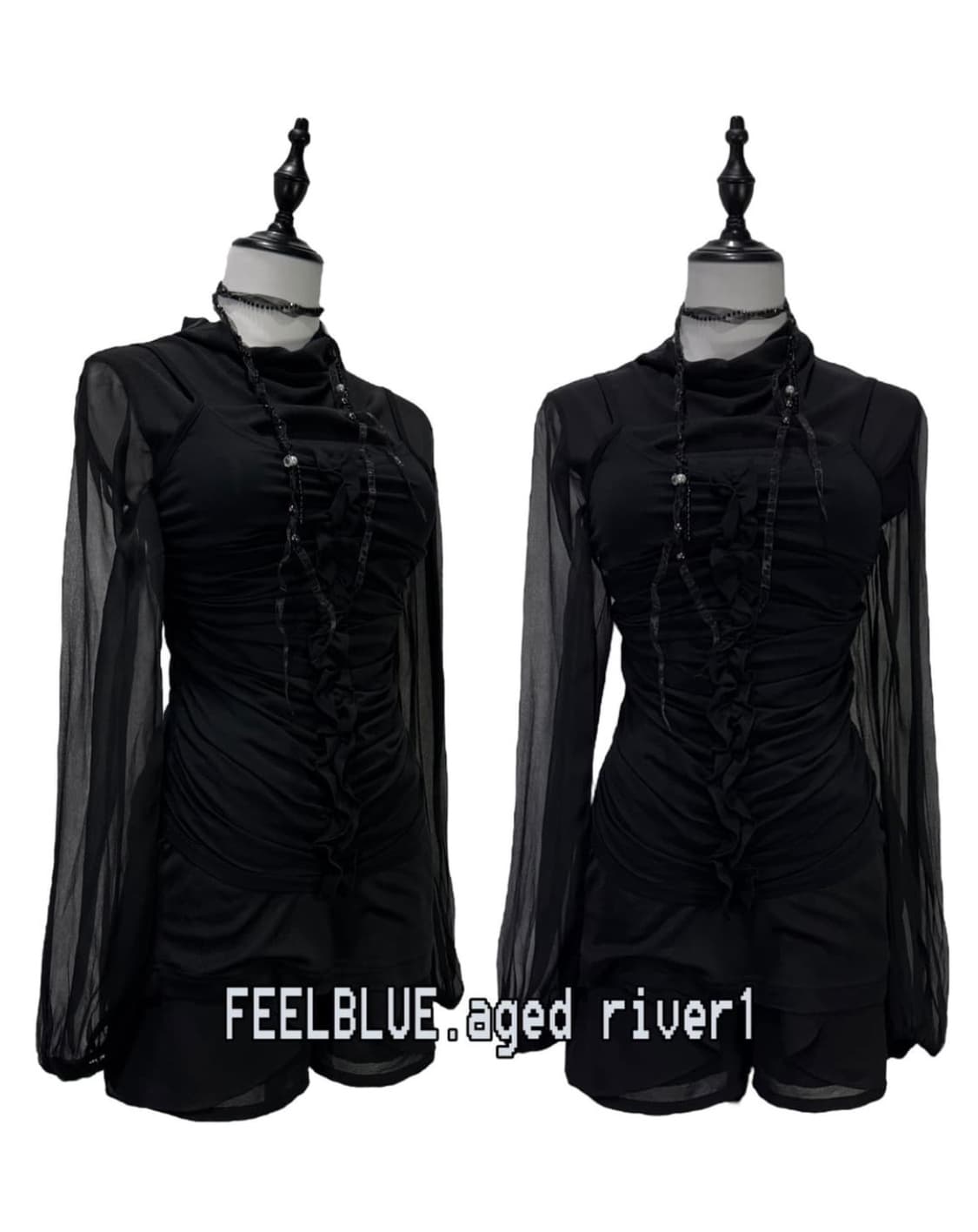 고스 고딕 펑크 블라우스 탑/슬립/쉬폰버뮤다 3pcs 코디세트 상품이미지5