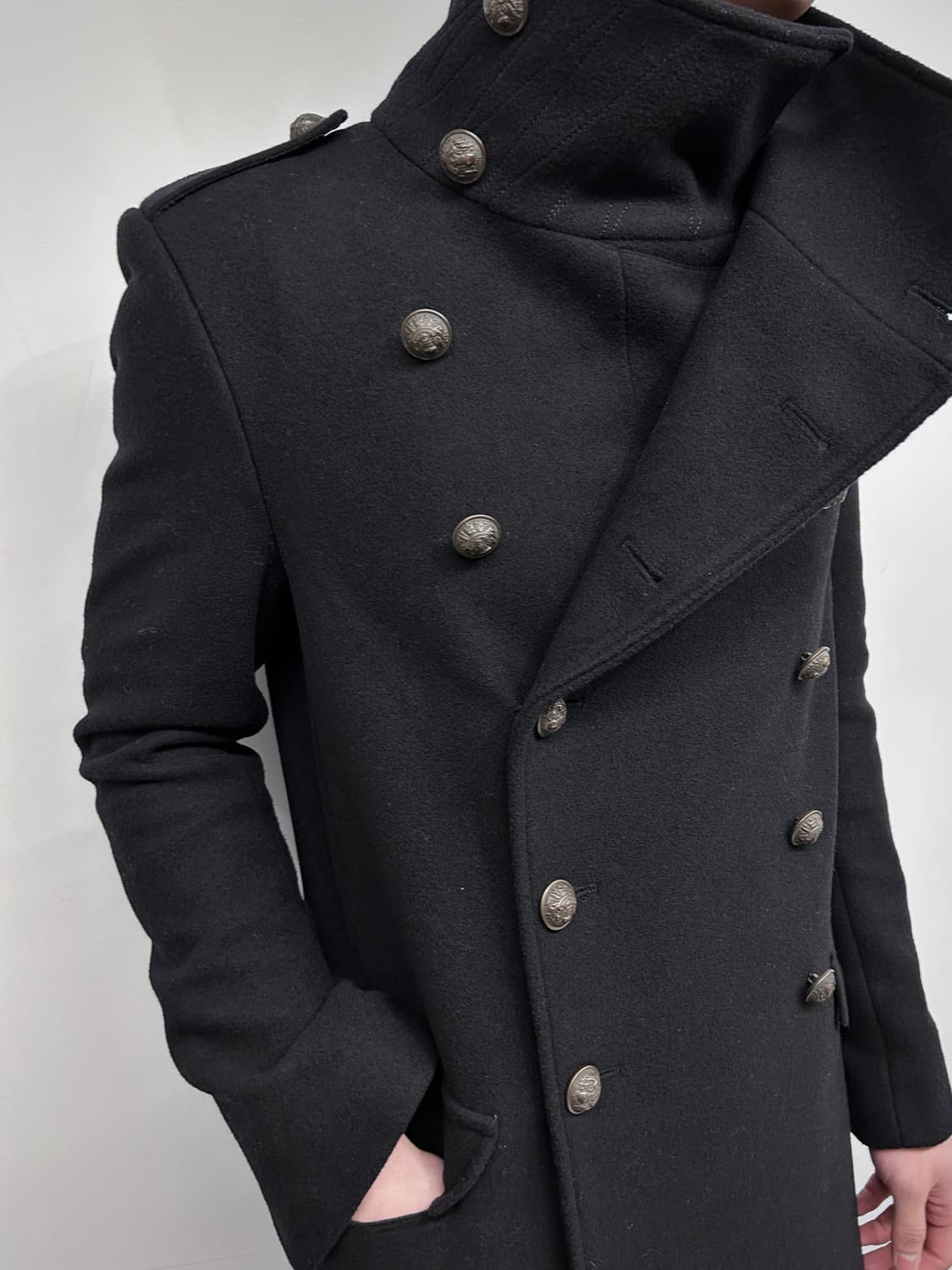 비대칭 하이넥 나폴레옹 울 코트 상품이미지2
