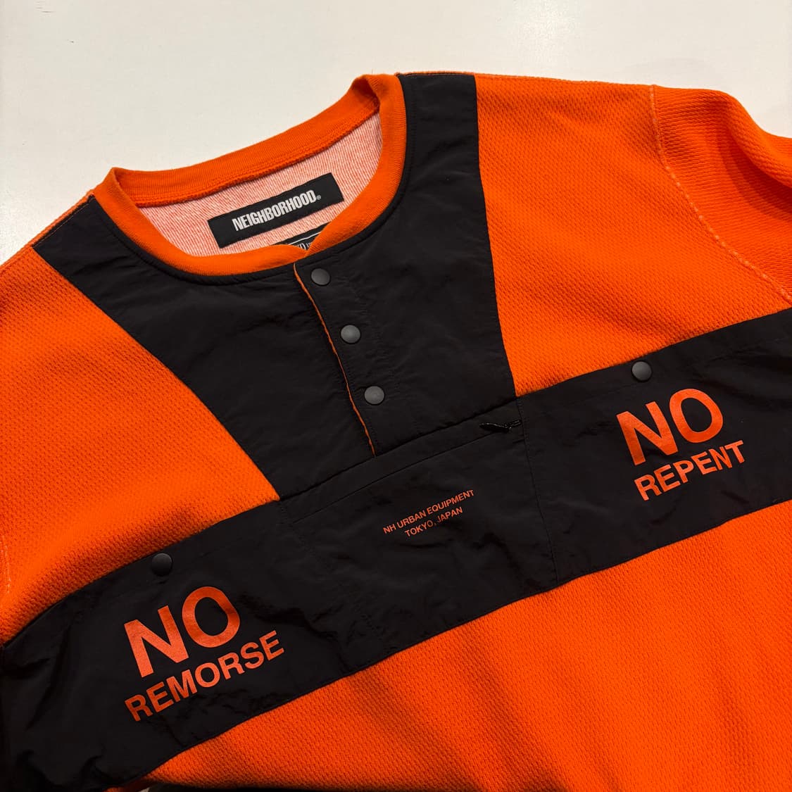 [XL] 네이버후드 오렌지 와플 반버튼 나일론 맨투맨 티셔츠 B705 상품이미지3