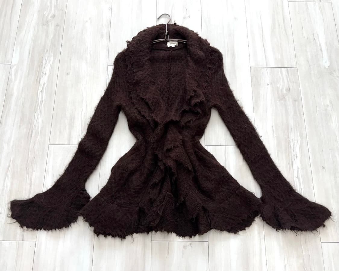 Deep Brown Fairy Wavy Wool Cardigan 상품이미지1
