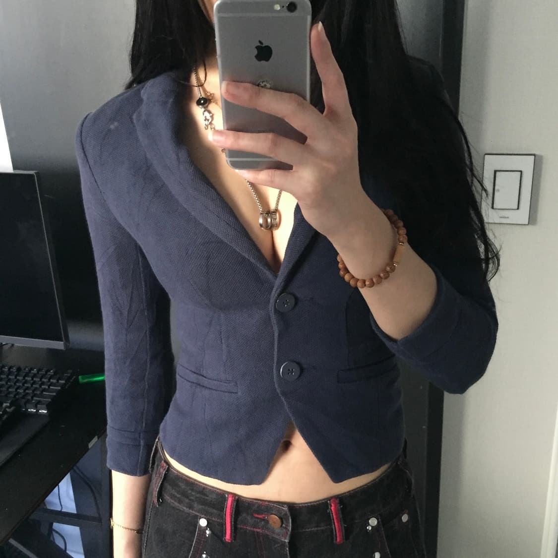 H&m 고갸루 오네갸루 슬림 투버튼 7부 자켓 상품이미지2