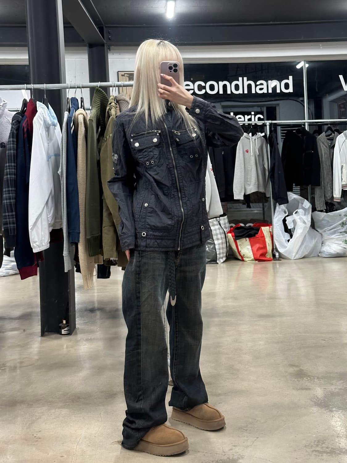 UGI 블랙 나일론 차콜 바이커 자켓 y2k 와투케 자켓 상품이미지3