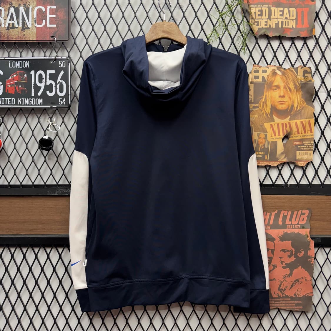 나이키 에어 후드 트랙 자켓 전면 스우시 로고 포인트 네이비 화이트 상품이미지2