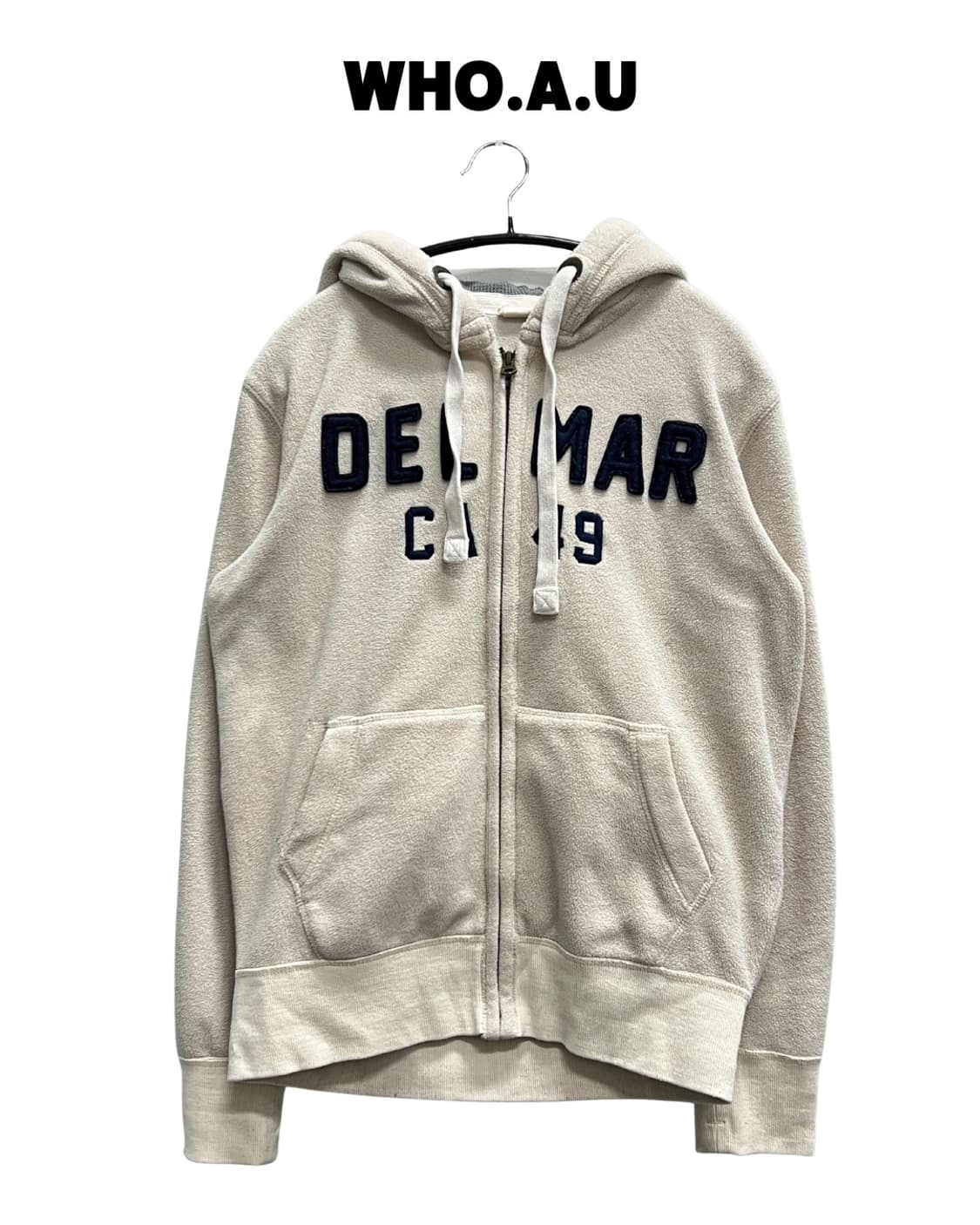 후아유 올드스쿨 패치로고 플리스 후드 집업 베이지 상품이미지1