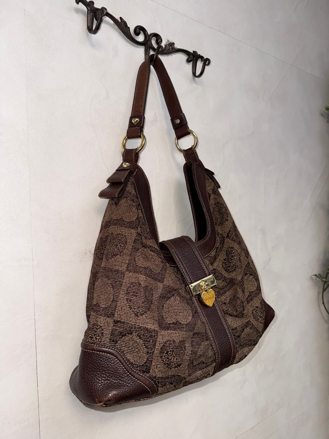 Lovcat brown heart shoulder hobo bag 상품이미지2