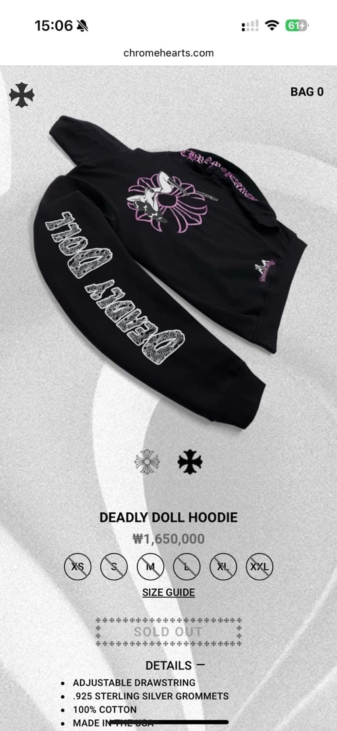 크롬하츠/ 데들리돌 후디/ L 상품이미지1