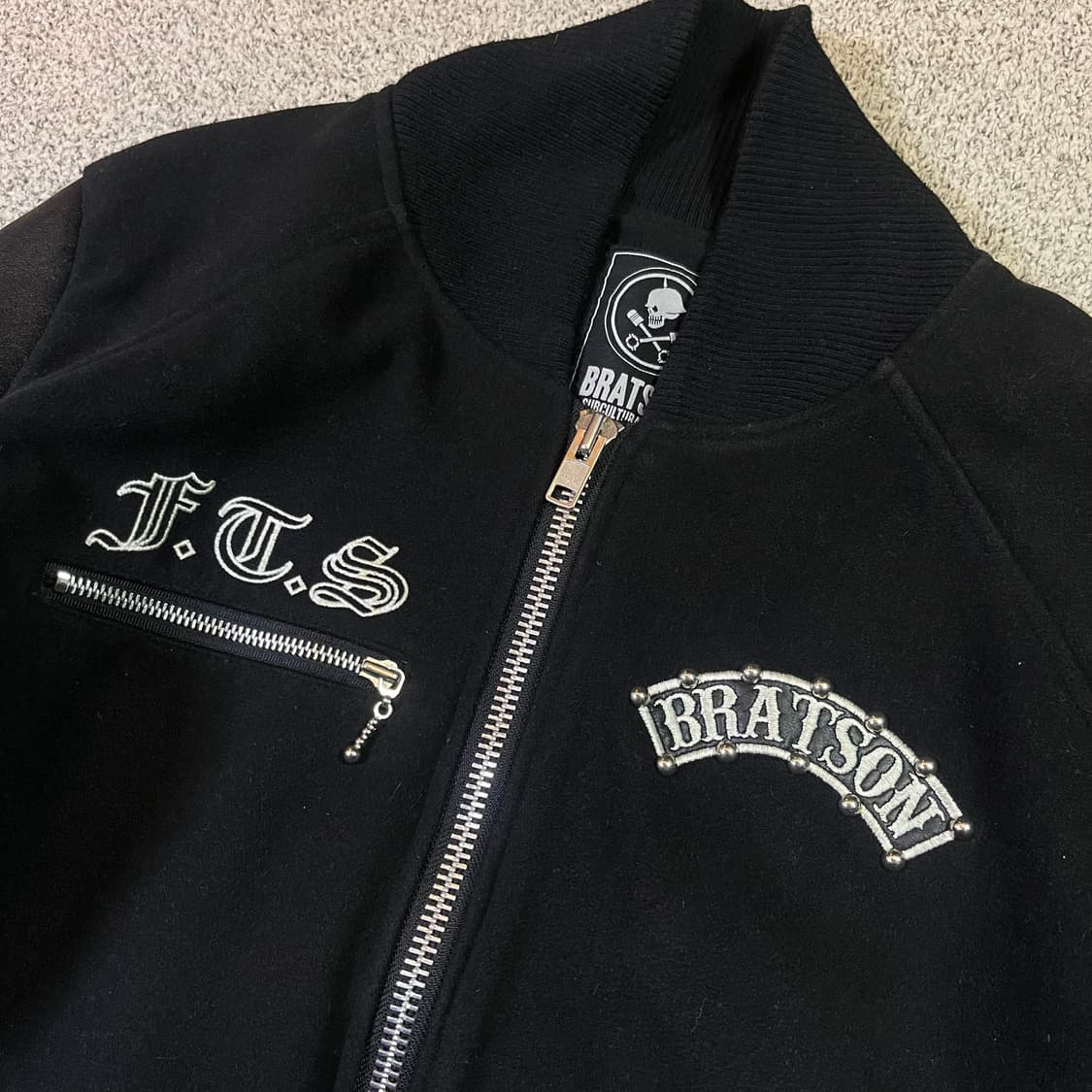 브랫슨 14fw 스컬 빅 패치 울 레더 바시티 자켓 상품이미지4