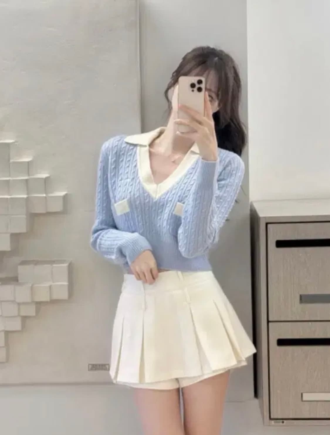 라벨르블랑 포켓 카라 로고 니트 블루 상품이미지1