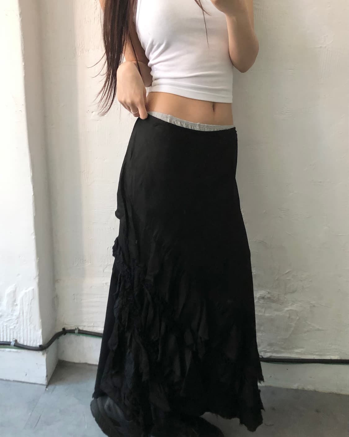 꼼데가르송 트리콧 큐프라 블랙 프릴 롱 스커트 상품이미지1