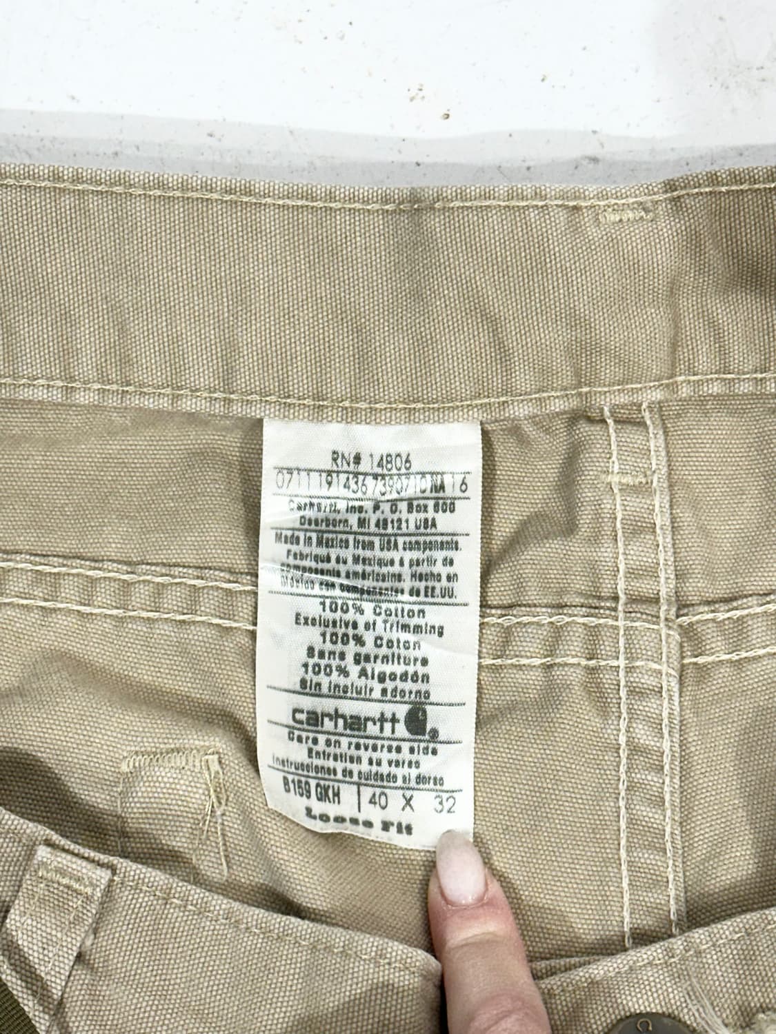 칼하트 b159 베이지 가죽탭 빅 사이즈 와이드 워크 팬츠 바지  상품이미지7