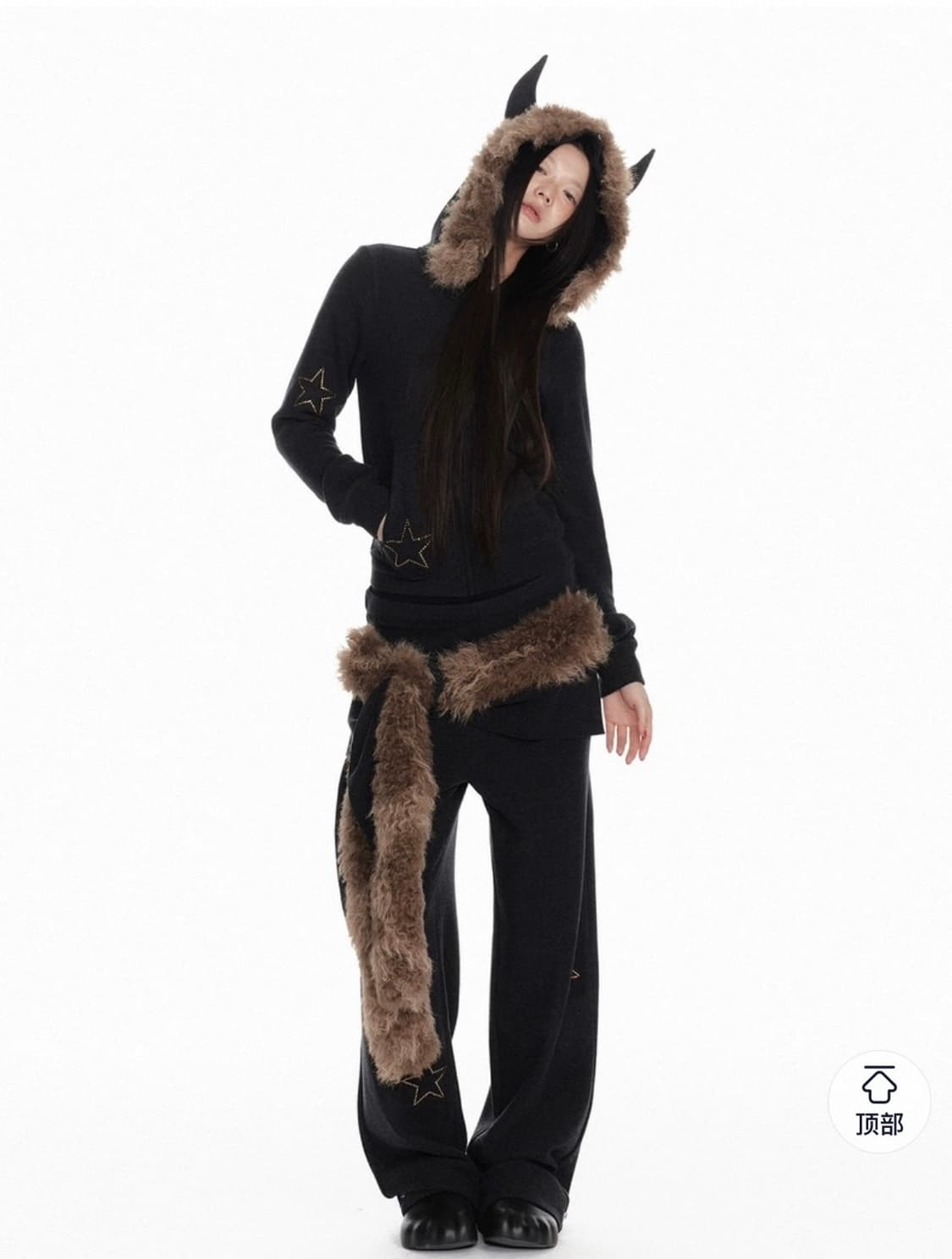 JIKOO 지쿠 셋업 상하이 중국 갸루 정품 악마 뿔 후드집업 팬츠 m 상품이미지3